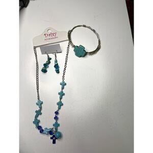 Silver tone and turquoise blue necklace earrings bracelet some by Daisy Accessor